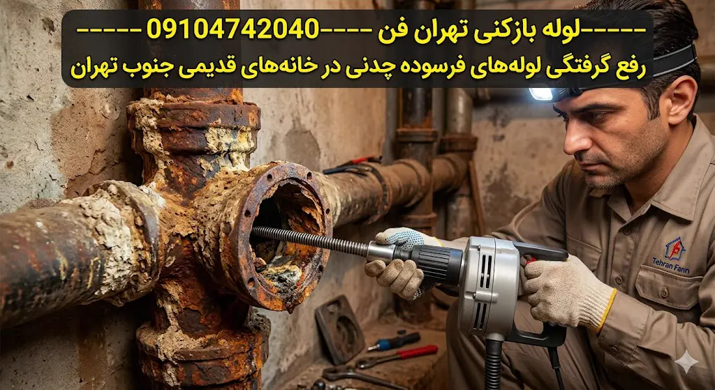 رفع گرفتگی لوله‌های فرسوده چدنی در خا�نه‌های قدیمی جنوب تهران با فنر برقی تهران‌فن