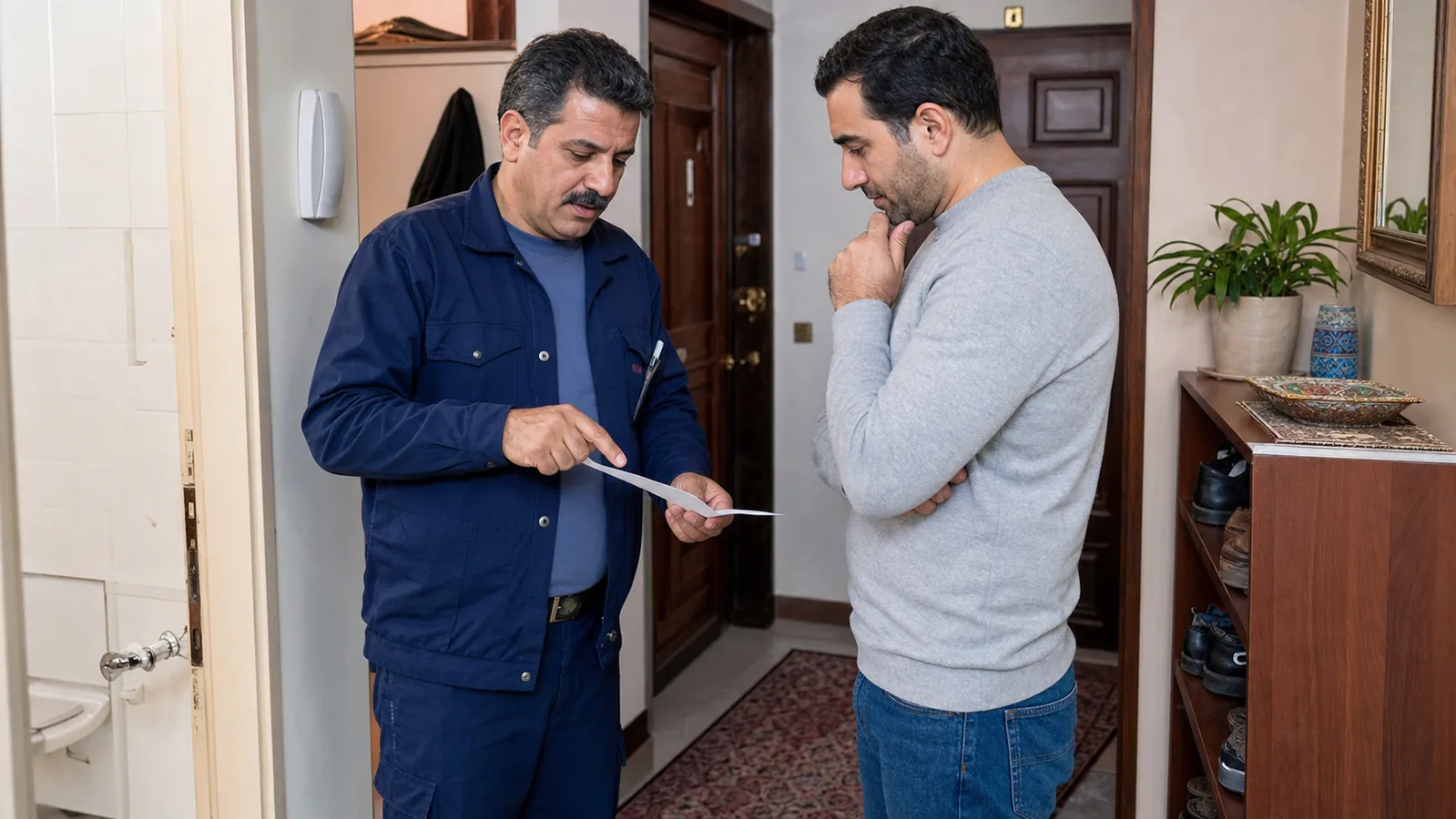 گفتوگوی تکنسین ایرانی با مشتری پس از پایان خدمت و توضیح برگه کار